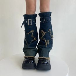 Y2K Star Strap Denim Le jambe-jambes Punk Cross HARAJUKU COUVERTES DES JAGES Gothiques Y2K Personnalized Challe de veau CHAP CUFFS BOOT 240422