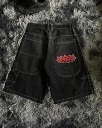 Y2K Street Shorts Retro Hip Hop Pocket Letters geborduurd Losse denimheren en dameshoge taille basketbal 240430