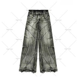 Y2K Streetwear Punk Hip Hop Jeans West Workwear Ripped Rap Style Loose Wash Plus Taille Vêtements Men Mopping Pants 240420