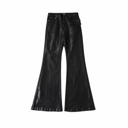 Y2K Streetwear Wax Cuir Strecth Jeans pour hommes et femmes Ropa Hombre Baggy Flare Pantalon surdimensionné Pantalon en denim droit H0UK #