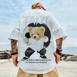 Y2K Style Bear Print Oversized T-shirt voor mannen Summer Anime katoen zachte losse korte mouwen Tops T-shop-hop streetwear 8xl 240521
