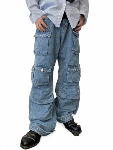 Y2K Style Multi-poche Outillage Jeans Hommes American Retro Street Harajuku Pantalons Wed Mop Pantalons Vêtements pour jeunes Y1Ct #