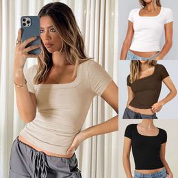 Y2K Summer Naked Women's Wear Slim Fit Square Coule à manches courtes T-shirt T-shirt Twited Shirt Bm Top F51423