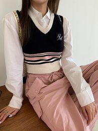Y2k sweetgirl rayé en V en V Bloc de couleur tricotée de style coréen fille sexy gilet gilet court top femme vêtements femme tricots