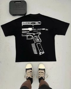 Y2K T-shirt Hommes Harajuku Hip Hop dans Glock We Trust Graphique Imprimé Col Rond Coton Surdimensionné T-shirt Gothique Manches Courtes Hauts 240308