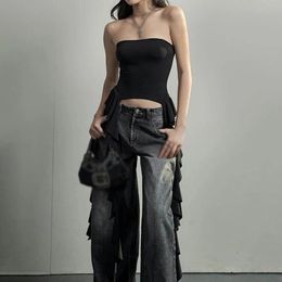 Y2K tanktops asymmetrische ruche ruche top streetwear zwarte strapless dames zomerkleding 240327