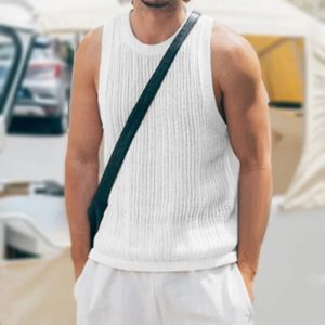 Y2K Tank Tops Hombres de punto O Cuello Chaleco de color sólido Top Streetwear Moda Rayas Crochet Knit Camisole Sin mangas para hombre Hip Hop 240328