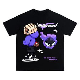 Y2K Top Hip Hop Lettre Imprimé T-shirt Dessin Animé Imprimé Surdimensionné Tops Harajuku Mode Casual Tout Match Lâche Top Streetwear 240311
