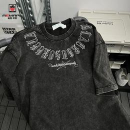 Y2K Top Vintage Letter T-shirt Vintage Lavage à manches courtes Hip Hop Hop Loose Half Half Street Street Clothing 240506