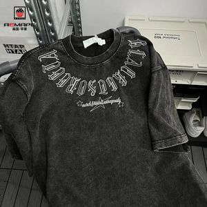 Y2K Top Vintage Letter T-shirt Vintage Lavage à manches courtes Hip Hop Hop Loose Half Mandleve Street Clothing 240426