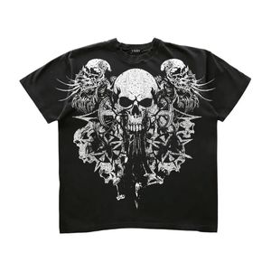 Y2K Tshirt American Retro Gothic Skull Pattern for Men Women Hip Hop Round Neck ShortSleeved Streetwear Tops 240417
