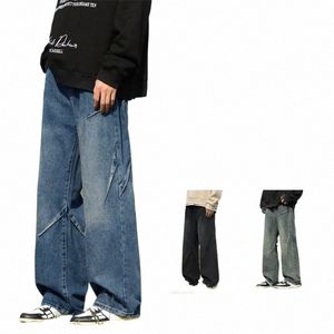 Y2K Vintage Blauwe Wijde Pijpen Jeans Mannen Koreaanse Fi Baggy Rechte Denim Broek 2024 Nieuwe Streetwear Wed Patchwork Broek o8Dk #