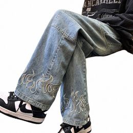 Y2K Vintage Flamme Imprimé Jeans Pour Hommes Baggy Streetwear Pantalon En Denim À Jambes Larges 2024 Nouveau Hip Hop Fi Pantales Droites R4jr #