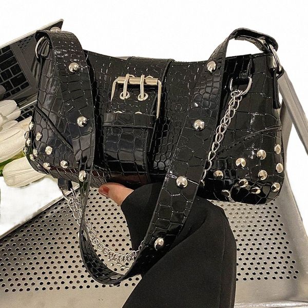 Y2K Vintage Gothic Cool Shoulder Tote bolsas Damas Bolsas de honda de cuero Pursos de chicas de roca de cuero bolsos de mujer bacebutte casual f5s0#