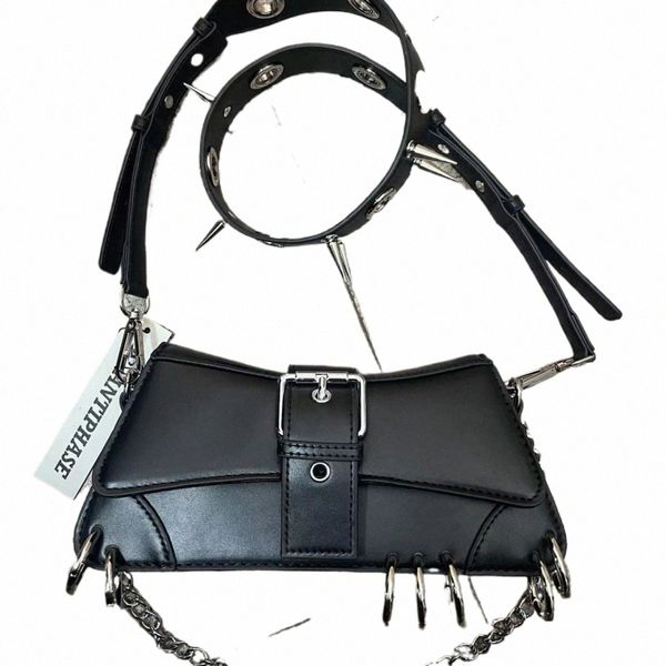 Y2K Vintage Gothic Cool Underarm sac fourre-tout Rivet Spike Chain One épaule sac à main en cuir Rock Girls Crossbody Sacs O2YB #