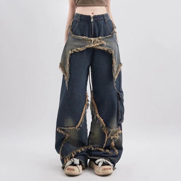 Y2K Vintage Femmes Jeans Denim Streetwear Streetwear Oversize Star Aesthetic Straitement Pantal
