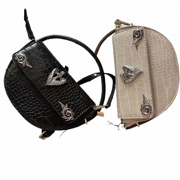 Y2K Mujeres Niñas Líneas de cocodrilo Bolsa de silla Bolsas de hombro Totes Gótico Mujer Punk Angel Cool Pequeño bolso Menger Bolso Bolsos x1b4 #