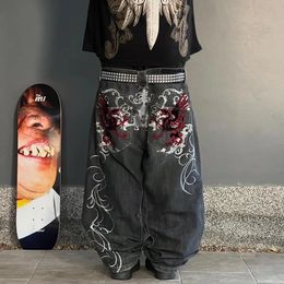 Y2k Vrouwen Harajuku Mode Trend Borduren Patroon Hip Hop Vintage Straat Casual Denim Broek Rechte Wijde Pijpen Jeans voor Mannen 240313