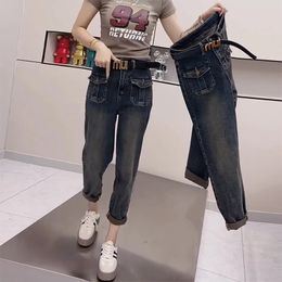 Y2k femmes jean grande taille femmes automne taille haute Stretch Micro jean moulant grosse soeur Mm lâche mince Harlan papa pantalon 240315