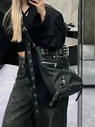 Y2K Donna Streetwear Harajuku Vintage Rivetto Gotico Nero Borsa Borse Messenger Spalla Moto Secchiello Tote Borse a tracolla 240110