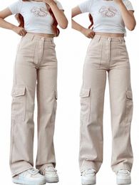 Y2K Femmes Vintage Cargo Pantalon Streetwear Techwear Coréen Harajuku Parachute Pantalon Beige Pantalon de survêtement à jambes larges Pantalon de jogging W9oK #