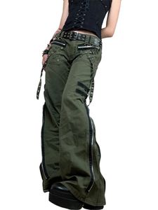 Y2K Womens Harajuku Gothic Pantalon à jambes larges avec poches à basse hauteur pantalon de produits robuste avec pantalon à fermeture éclair vêtements de rue 240426