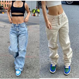 Y2K femmes jean mode ample Denim jambe large pantalon rue décontracté femme pantalon bleu/blanc cassé S-XL Drop 240311