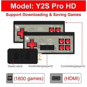 Y2S Game Console Host Set Mini HD Wireless Double Person Play Games Host Support HD TV Output Includes 1800 Plus Games With 2 Game Controllers