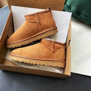 Designer Mini Winterlaarzen Ultra Boot Designer Dames Luxe Snowboots Australië Bont Warme Schoenen Echt Suède Kastanje Enkel Pluizige Laarsjes Antilopen Bruin