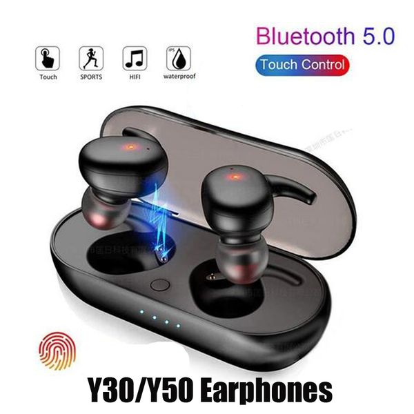 Y30 Y50 TWS Auriculares Bluetooth 5.0 Auriculares inalámbricos Control táctil Deporte en el oído Auriculares inalámbricos estéreo para Android IOS Teléfono celular Max Sumsang XiaoMi Vs A6s 4
