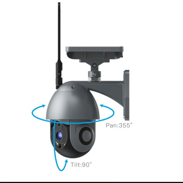 Y4A Cámara de alerta de luz y sonido con energía solar Batería de seguridad para exteriores Carga Visión nocturna Detección de movimiento Envío a todo el mundo