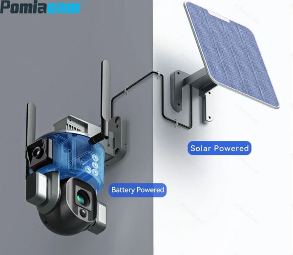 Y5 caméra solaire sans fil double caméra 360 4X/10X Zoom optique caméra de surveillance à énergie solaire sans fil WIFI ou 4G