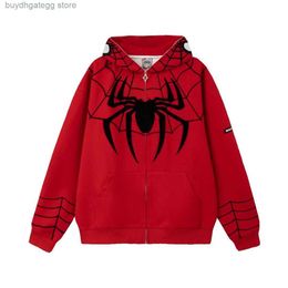 Y5kh Herren-Kapuzenpullover, Spider-Man-Hoodie für Herren und Damen, trendige amerikanische Street-Stickerei, Strickjacke mit Reißverschluss, Übergröße, Paarjacke, Trend