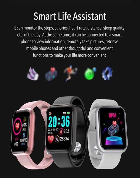 Y68 Fitness Tracker Smart Putel Presiones sanguíneas Presiones sanguíneas Monitor de frecuencia cardíaca Anillo múltiple impermeable reloj inteligente para D20 B57 SMA26668912