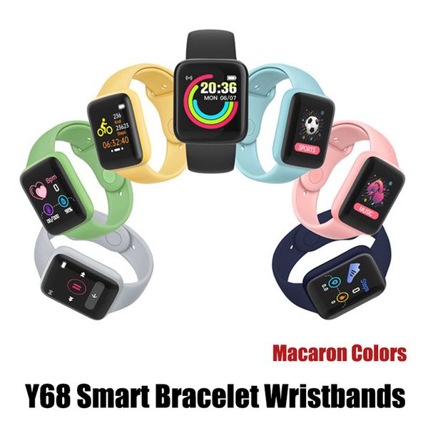 Y68 smart macaron reloj pulseras pulseras presión arterial monitor de ritmo cardíaco podómetro cardio relojes deportivos impermeables para IOS Android