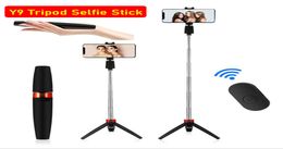 Y9 selfie stick bluetooth mini trépied selfie stick stickable extensible selfortrait avec blutooth shutter à distance pour iPhone Andr2467722