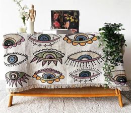 Yaapeet Evil Eyes Throw Deken Gebreide Katoenen Sofa Cover Demon Eye Weighted Tapestry Boheemse Kwastje Boho Muur Decor Picknickkleed 23887292