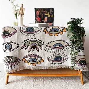 Yaapeet Evil Eyes Jeter Couverture Tricoté Coton Housse De Canapé Demon Eye Pondéré Tapisserie Bohème Gland Boho Décoration Murale Tapis De Pique-Nique 220517