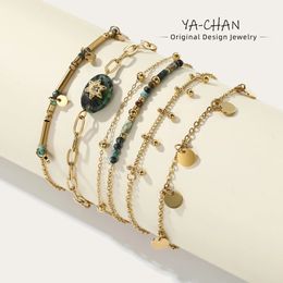 Yachan 18K Gold PVD Geplaatste roestvrijstalen kettingarmbanden voor vrouwen Charm African Turquoise Natural Stone Trendy Sieraden Geschenk 240417