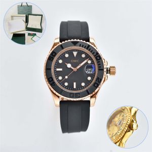 Jacht horloge multicolor elite herenhorloges rubber en roestvrij staal mechanisch automatische datum luxe mode lichtgevende waterdichte polshorloge met horlogebox