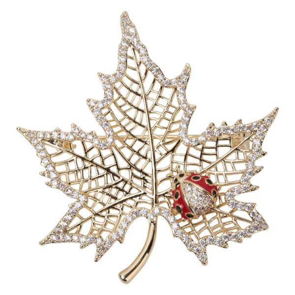 YACQ automne feuille érable coccinelle CZ cubique-zircone broche broche bijoux mode pour femmes cadeau maman fille goutte NB25