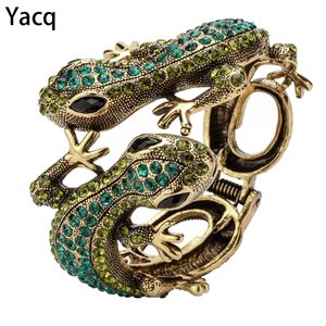 YACQ Gecko Bracelet Bracelet Antique Or Argent Couleur Animal Bling Cristal Bijoux Cadeaux pour Femmes Ses Filles Goutte A08 240130
