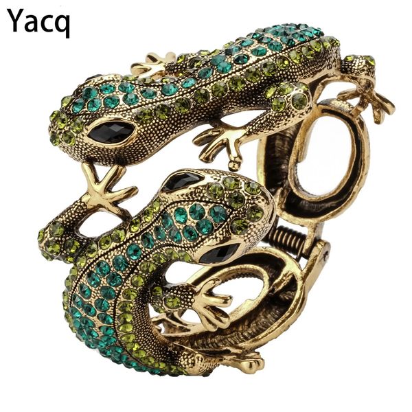 YACQ Gecko Brazalete Pulsera Oro Antiguo Color Plata Animal Bling Cristal Joyería Regalos para Mujeres Sus Niñas Drop A08 240130