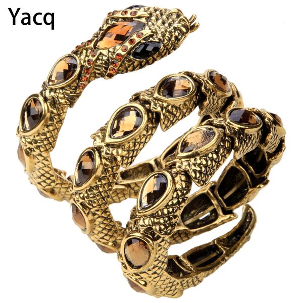 YACQ pulsera elástica de serpiente, brazalete para la parte superior del brazo, brazalete de cristal Punk Rock para mujer, joyería de Color dorado y plateado, gota A32 240115