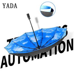 Yada 10K Luxe Pliant Bleu Ciel Blanc Nuages Voiture Hommes Parapluie Pour Femmes Soleil Pluvieux Coupe-Vent Automatique Femme YD087 J220722