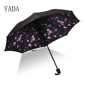 Yada Ins Design Recubrimiento negro Paraguas plegable Flores de cerezo Flor Lluvia para mujeres Hermoso regalo YD200067 J220722