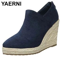 Yaerni dames hoge hak wigges paltform style schoenen espadriles puntige teen dikke bodem mode hoge hakken stro sandalen 240425
