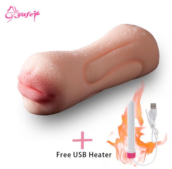 YAFEI USB chauffage Vibtrators masturbateur tasse réaliste bouche orale vagin chatte cul langue vibrant jouets sexuels pour hommes C190105011373976