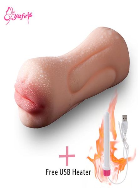 YAFEI USB chauffage Vibtrators masturbateur tasse réaliste bouche orale vagin chatte cul langue vibrant jouets sexuels pour hommes C190105014816073