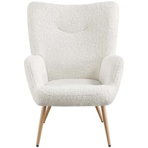 Yaheetech Barrel Casual stoel van teddystof met hoge rug en zacht gevoerd, moderne fuzzy kaptafelstoel, gezellige fauteuil voor woonkamer slaapkamer make-upkamer, wit